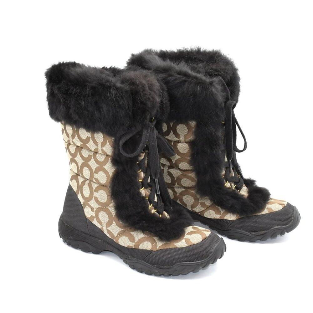 Coach Jennie SIgnature Brown Fur Boots 5.5 - Picture 2 of 8
